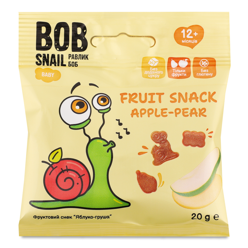 Снек фруктовий дитячий Яблуко-Груша від 12місяців 20г Bob Snail