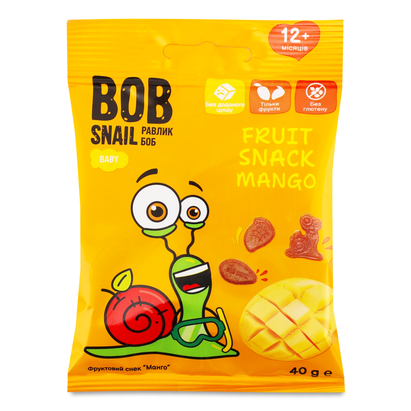 Снек фруктовий дитячий Манго від 12місяців 40г Bob Snail