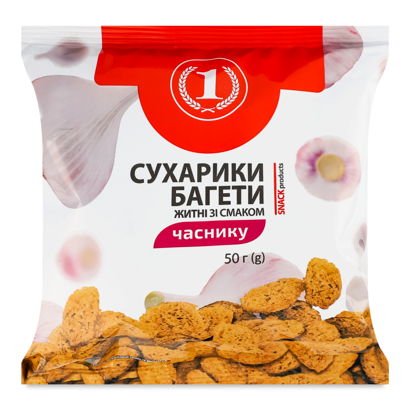 Сухарики Багети житні з смаком часнику 50г ТМ “1”