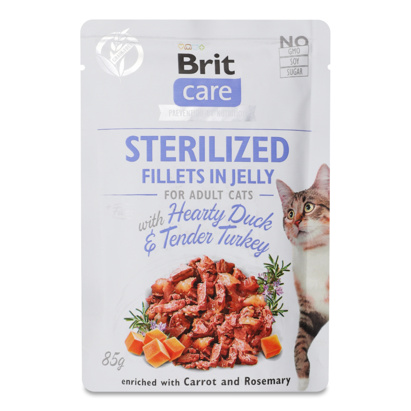 Корм д/стерилізованих котів з філе качки та індички в желе 85г пауч Бріт Кеа