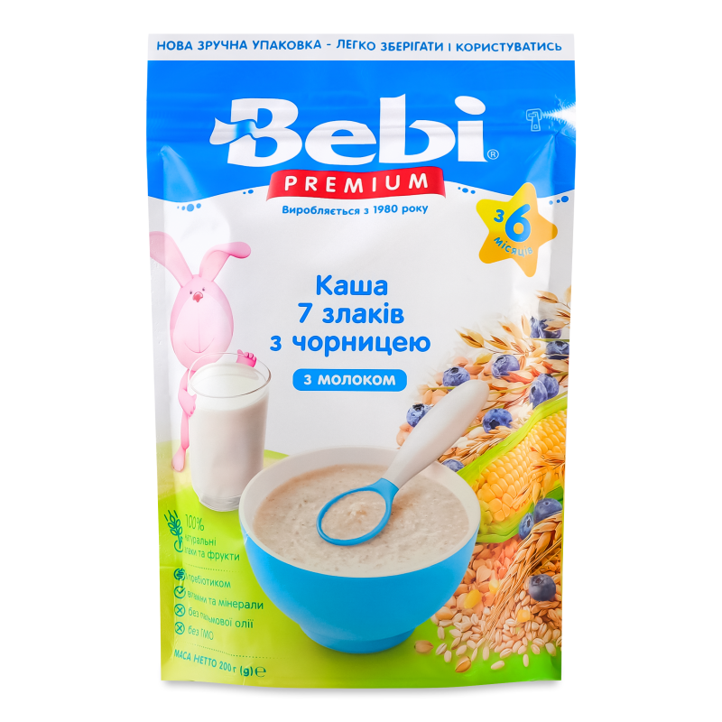 Каша молочна Premium 7злаків з чорницею від 6місяців 200г зіп/пакет Bebi