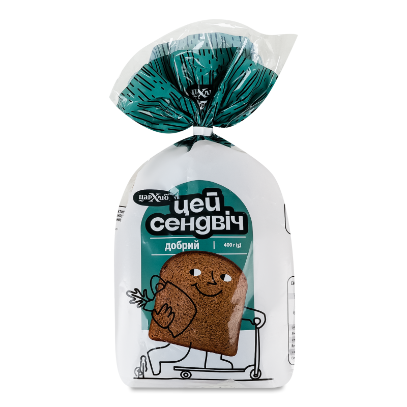 Хліб Цей Сендвіч Добрий половинка нарізаний скибками 400г плівка Цар хліб