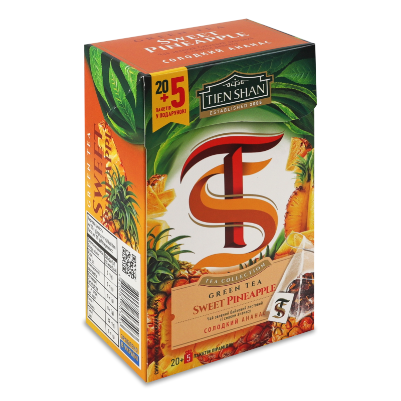 Чай Ананас солодкий зелений листовий 20*2г в пірамідках Tien Shan