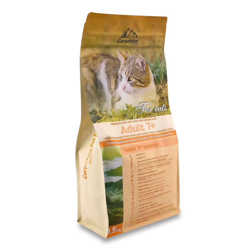 Корм д/літніх кішок Едалт 7+ з куркою та палтусом сухий 1,5кг Карпатіан Пет Фуд