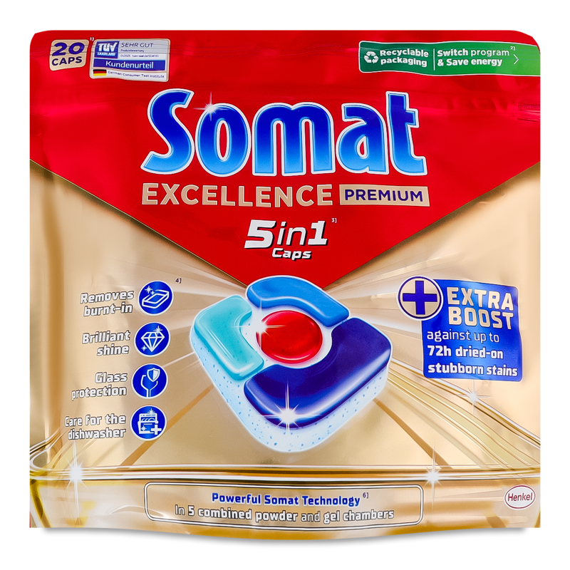Засіб д/миття посуду в посудомийних машинах Exellence 5в1 20*18,6г капсули Somat
