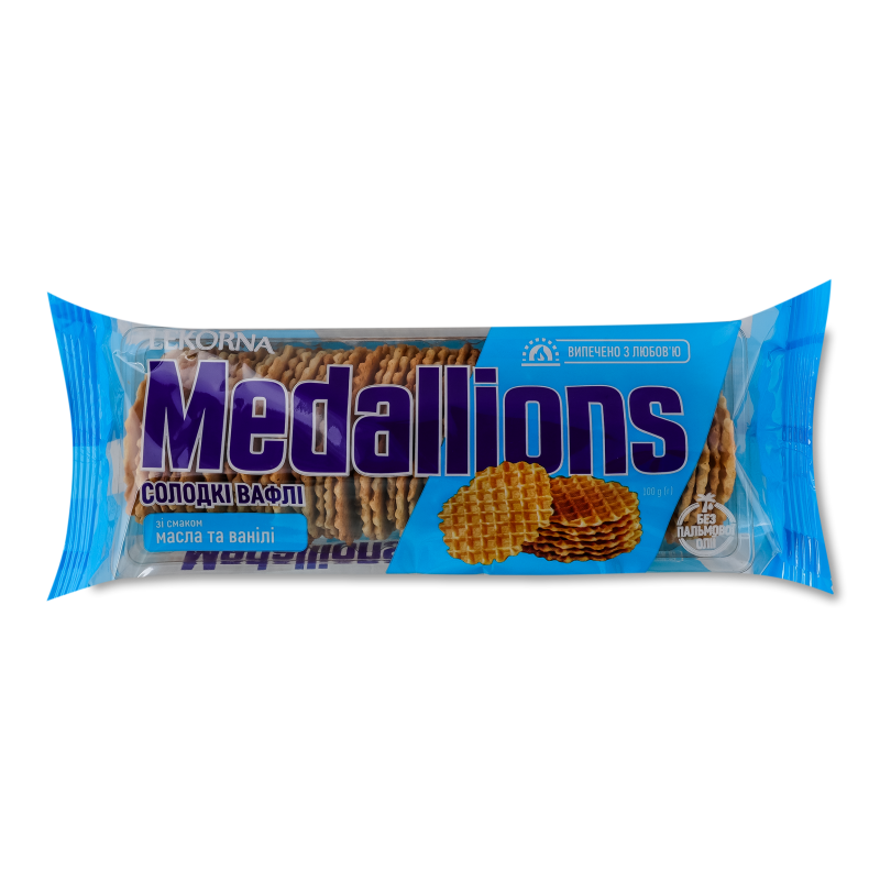 Вафлі Medallions з смаком масла та ванілі 100г Lekorna