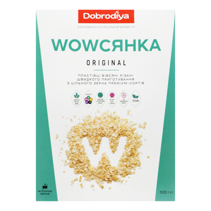 Пластівці вівсяні з цільного зерна Original Wowсянка Dobrodiya к/у