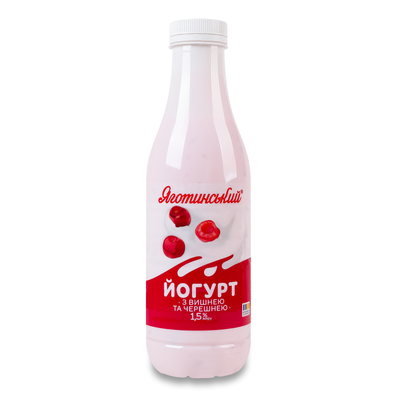 Йогурт питний з вишнею та черешнею 1,5% 750г пет Яготинський
