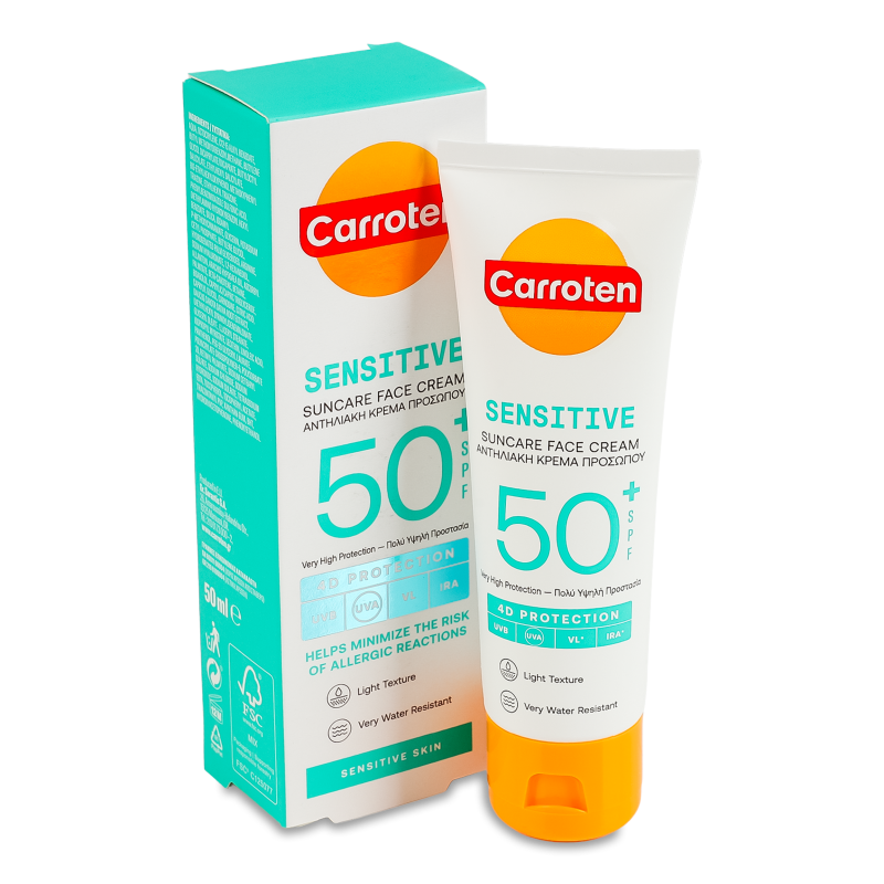 Крем сонцезахисний д/обличчя Sensitive SPF50+ 50мл Carroten