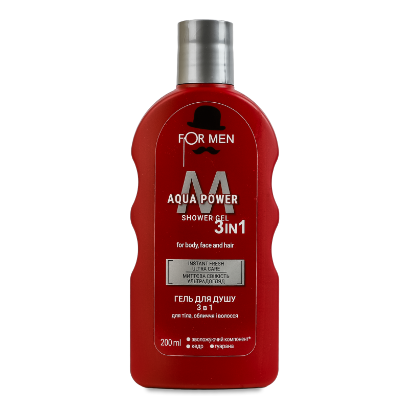 Гель д/душу Фо Мен 3в1 Аква Пауер Зволожуючий 200мл Фемелі Доктор