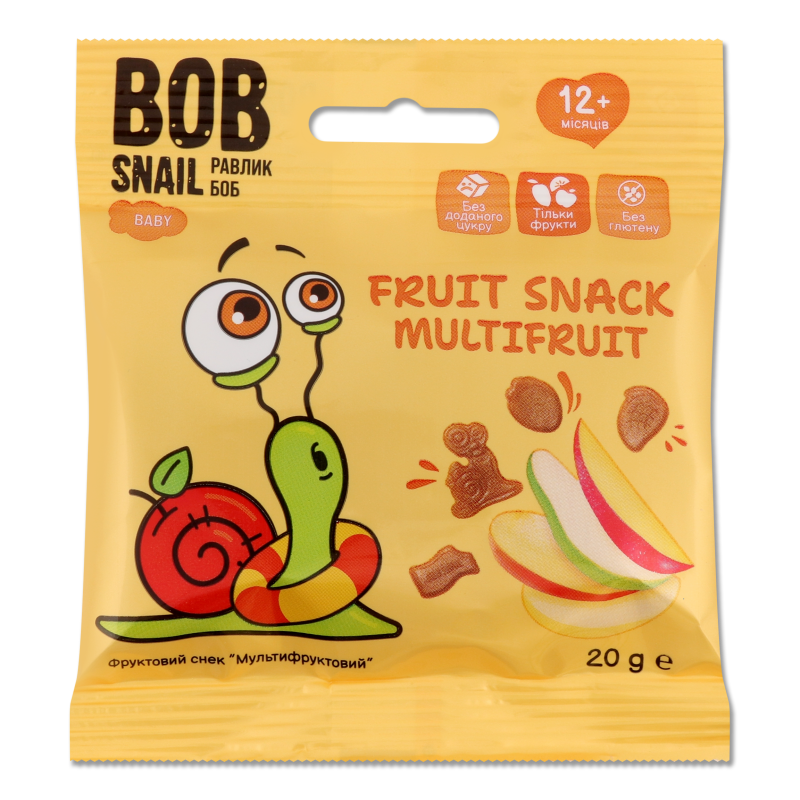 Снек фруктовий дитячий Мультіфруктовий від 12місяців 20г Bob Snail
