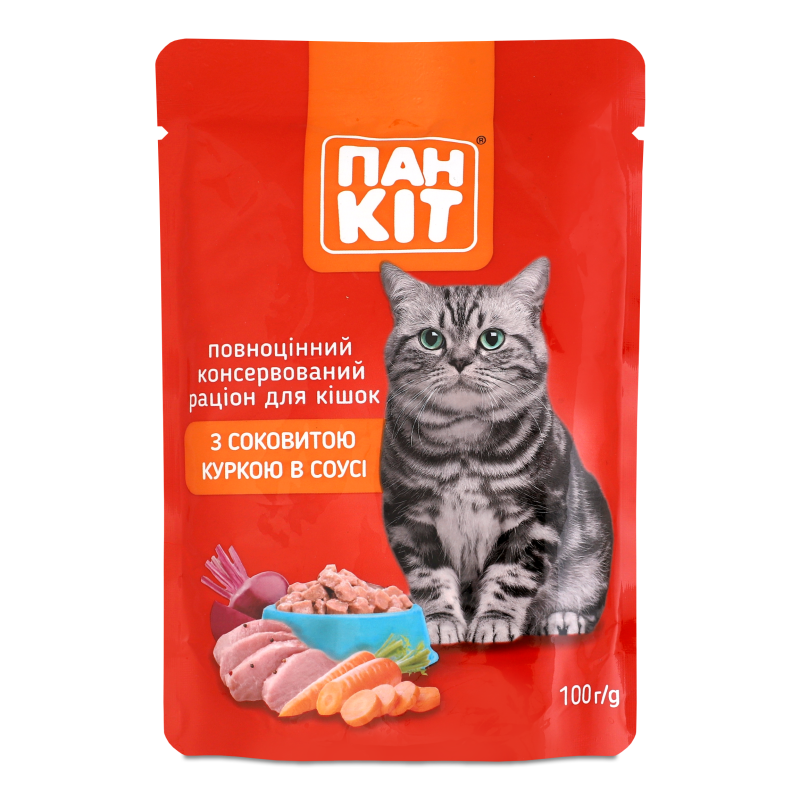 Корм д/котів з соковитою куркою в соусі 100г пауч Пан Кот