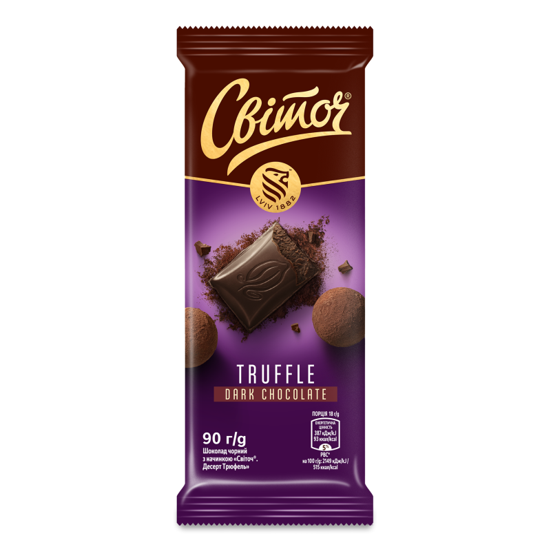 Шоколад Десерт Трюфель чорний 90г Світоч