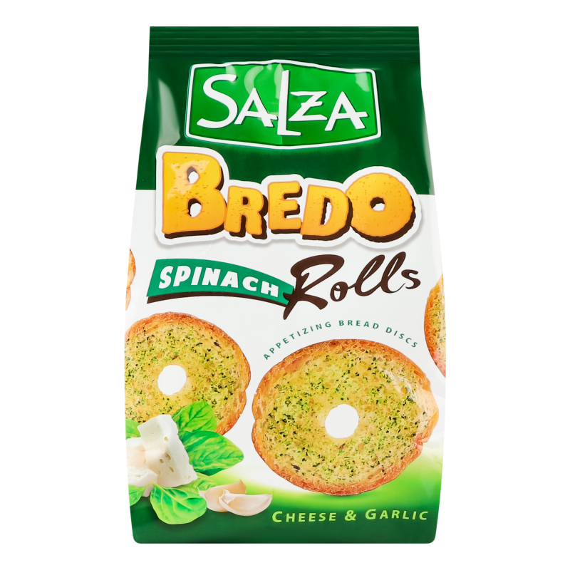Сухарики хлібні хрусткі Spinach Cheese&Garlic Bredo Rolls Salza м/у