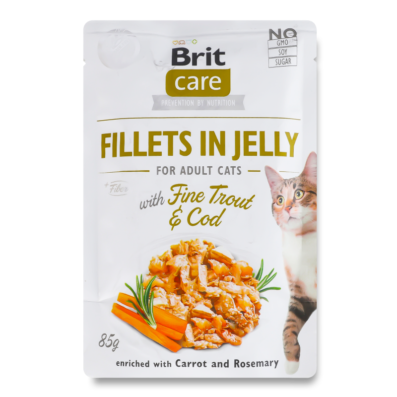 Корм д/котів з філе тріски та форелі в желе 85г пауч Бріт Кеа