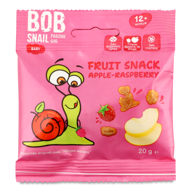 Снек фруктовий дитячий Яблуко-Малина від 12місяців 20г Bob Snail