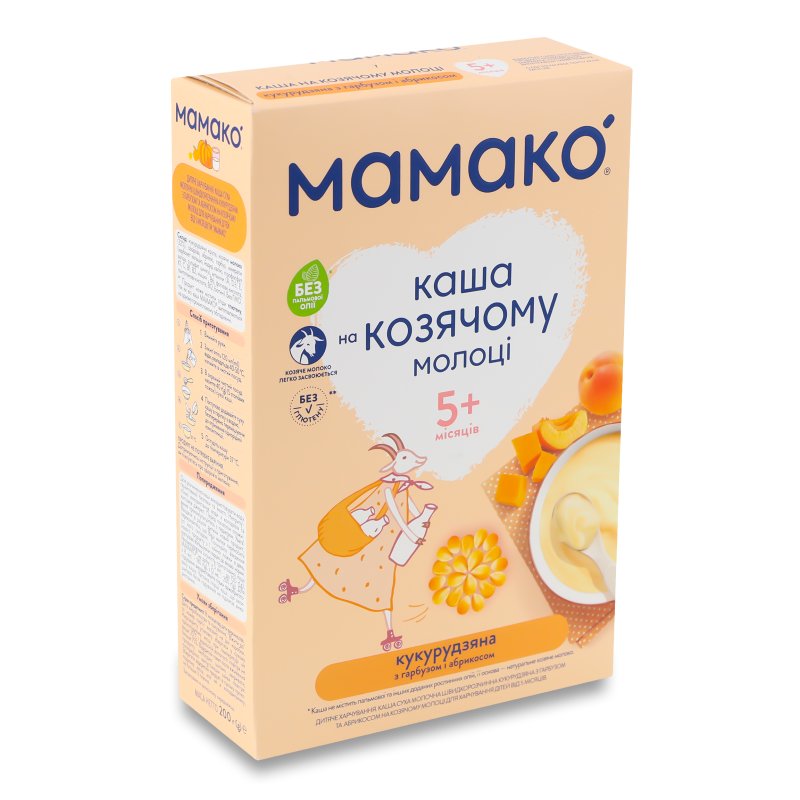 Каша на козячому молоці кукурудзяна з гарбузом та абрикосом від 5місяців 200г Мамако