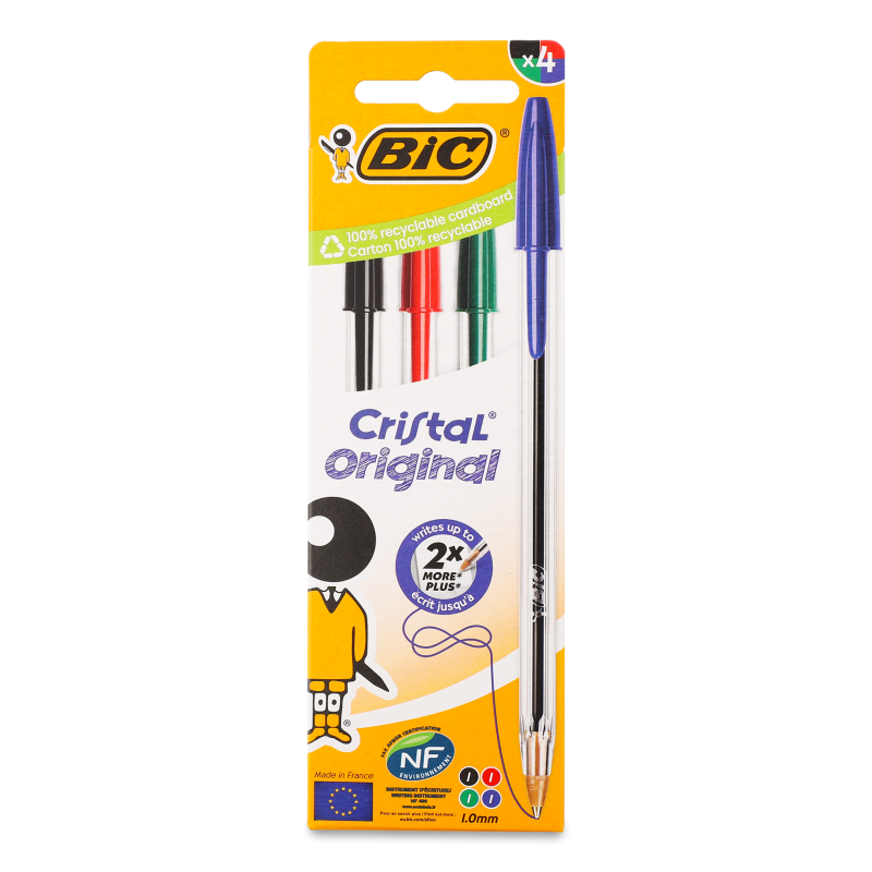 Набір ручок кулькових Крістал 4кольори BiC