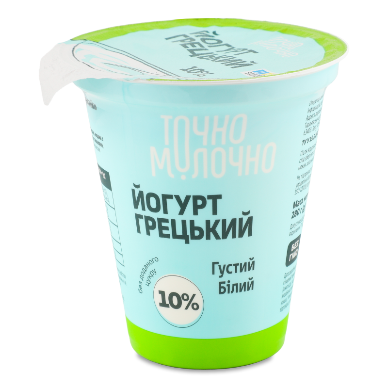 Йогурт Грецький білий густий 10% 280г стакан Точно Молочно