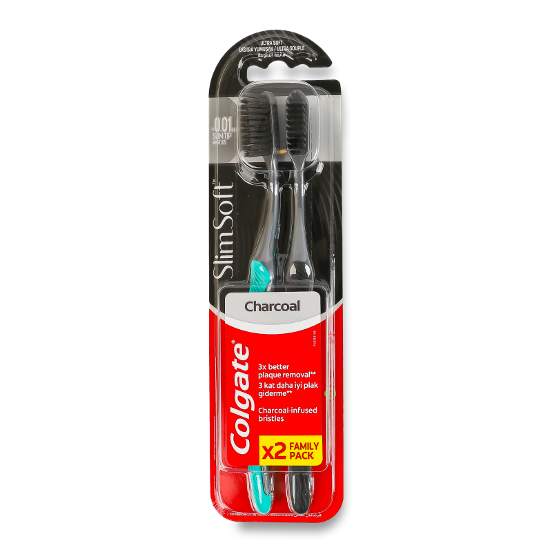 Щітка зубна СлімСофт з деревним вугіллям м’яка 2шт Колгейт