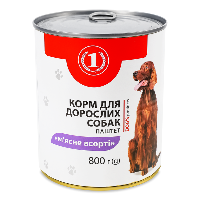 Корм д/дорослих собак Паштет М’ясне асорті 800г ж/б ТМ “1”