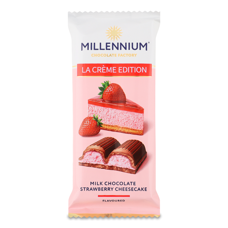 Шоколад La Creme Edition молочний з кремовою начинкою з смаком Полуничний чізкейк 100г Millennium