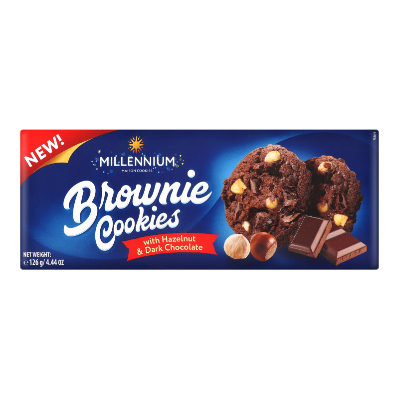 Печиво з лісовим горіхом і темним шоколадом Brownie Cookies Millennium к/у