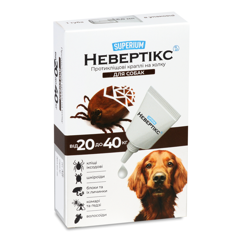 Краплі протикліщові д/собак від 20кг до 40кг Невертікс 6мл Superium