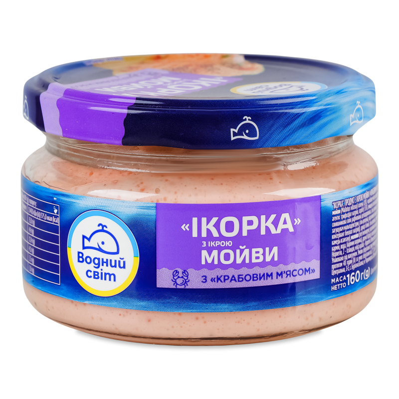 Продукт з ікрою мойви та крабовим м’ясом 160г твіст/б Водний світ