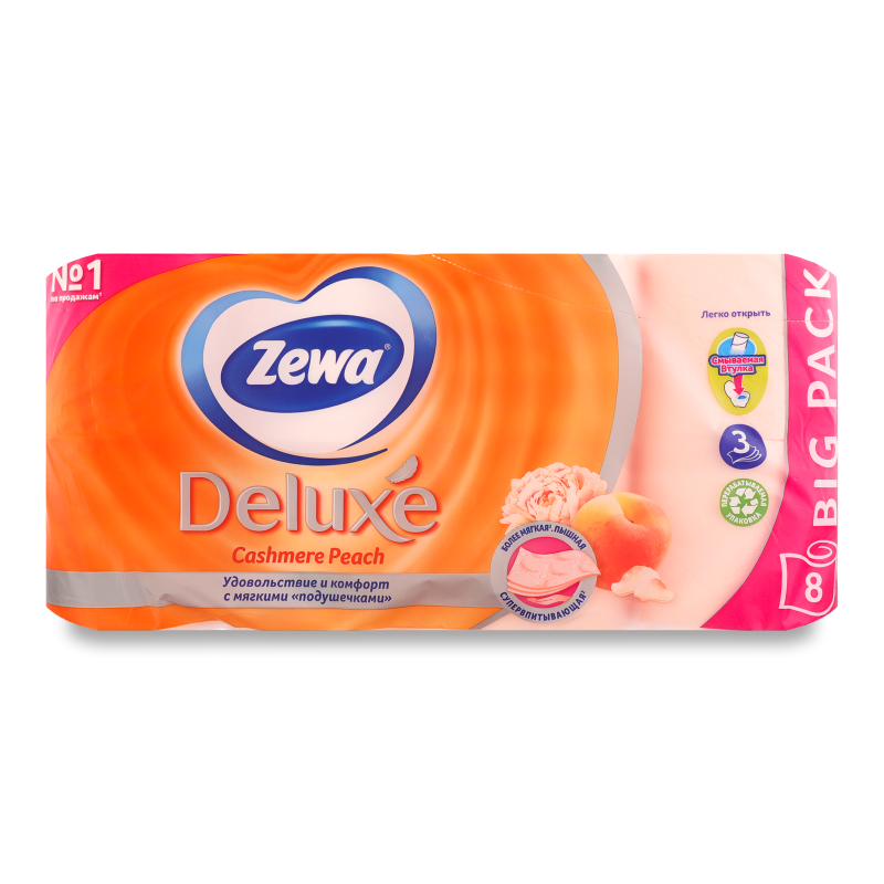 Папір туалетний Deluxe Cashmere Peach 3шари 8шт Zewa