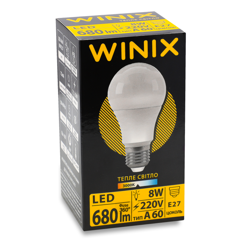 Лампа світлодіодна LED A60 220V 8w E27 3000K Winix
