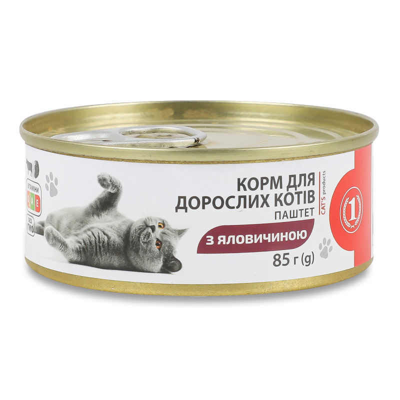 Корм д/дорослих котів Паштет з яловичиною 85г ж/б ТМ “1”