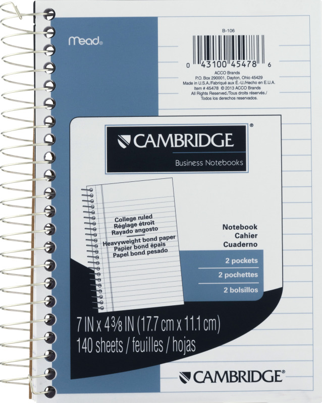 Mead Cambridge Business Notebooks 2 Pockets 140 Sheets Mead