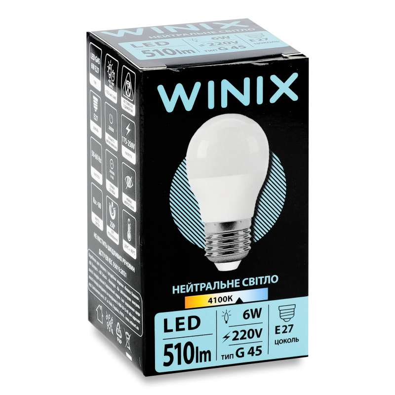 Лампа світлодіодна LED G45 220V 6w E27 4100K Winix