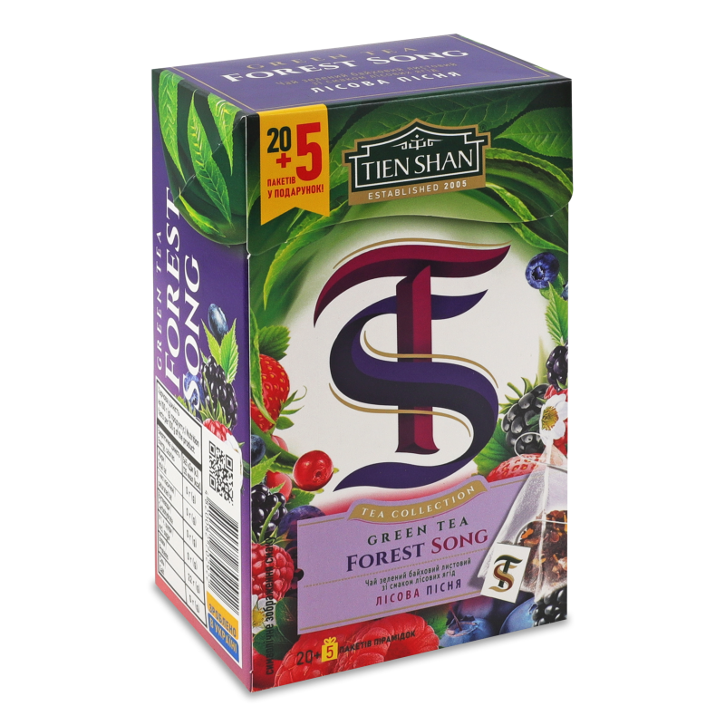 Чай Лісова пісня зелений листовий 20*2г в пірамідках Tien Shan