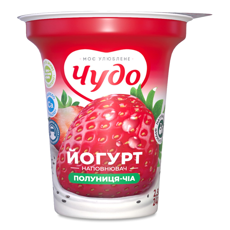 Йогурт з наповнювачем Полуниця-чіа 2,5% 240г стакан Чудо
