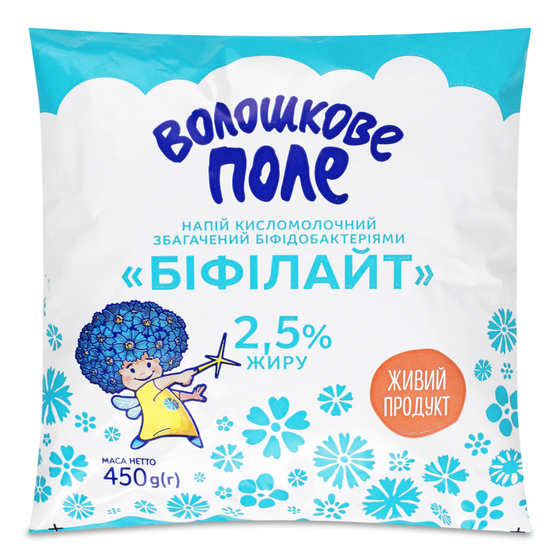 Напій кисломолочний Біфілайт 2,5% 450г п/е Волошкове поле