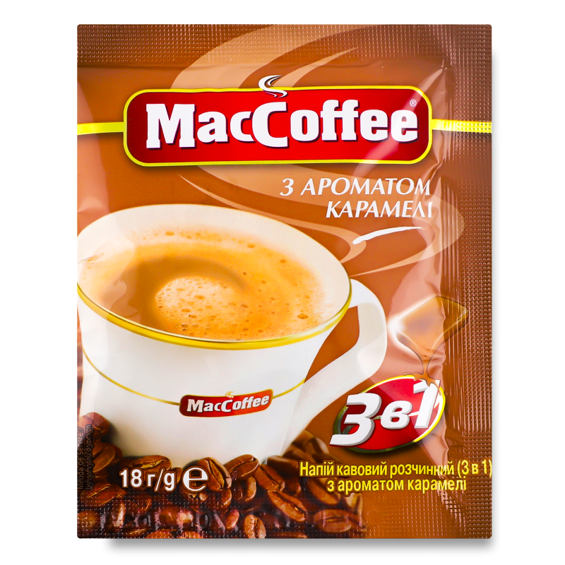 Напій кавовий 3в1 з ароматом Карамель розчинний 18г MacCoffee