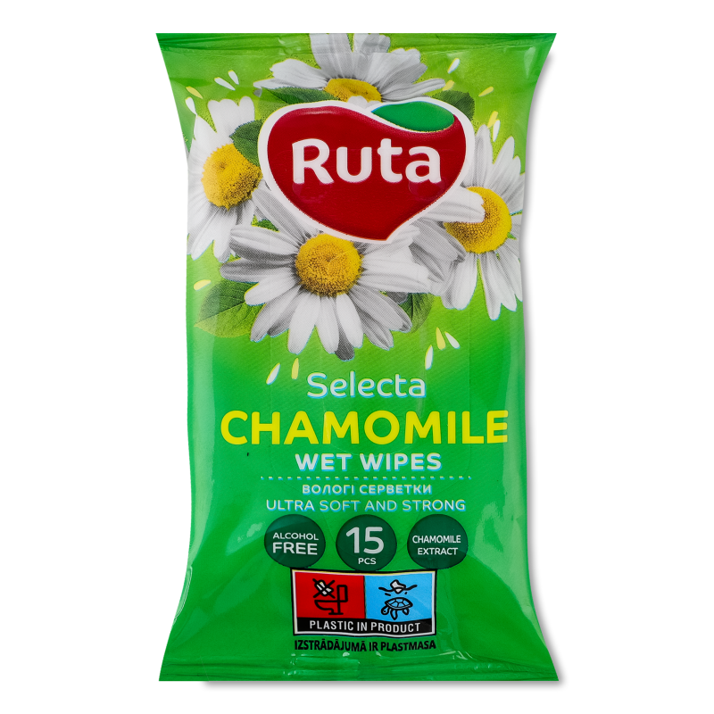 Серветки вологі Selecta з екстрактом ромашки 15шт Ruta