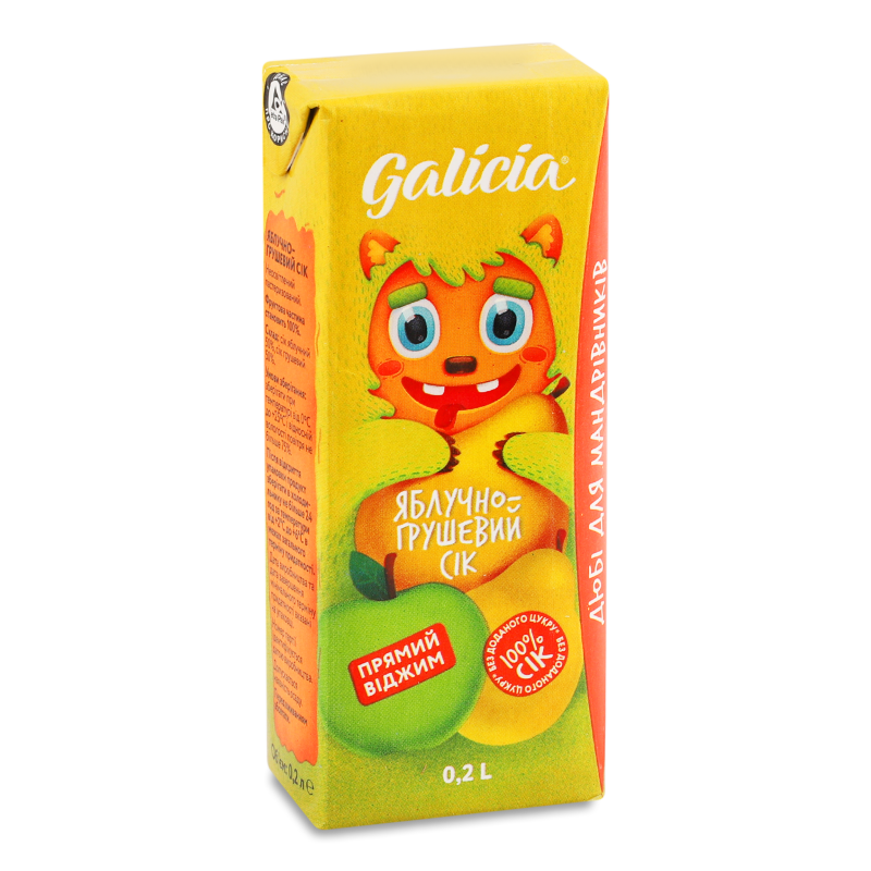 Сік яблучно-грушевий неосвітлений 0,2л т/п Галіція