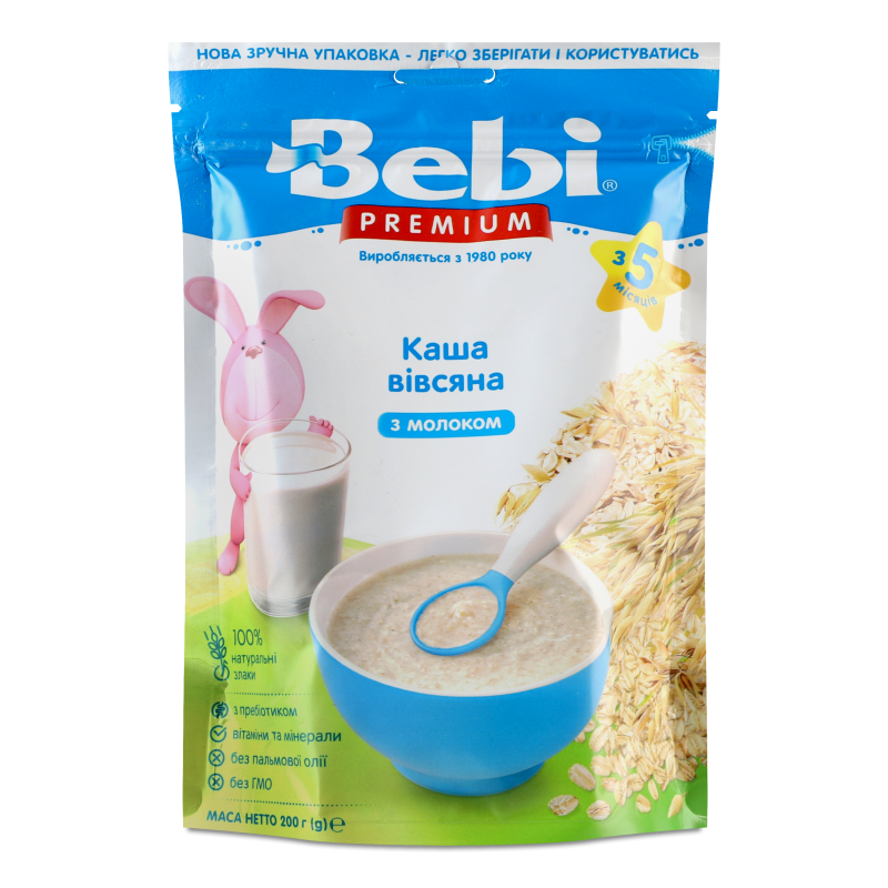 Каша молочна Premium вівсяна від 5місяців 200г зіп/пакет Bebi