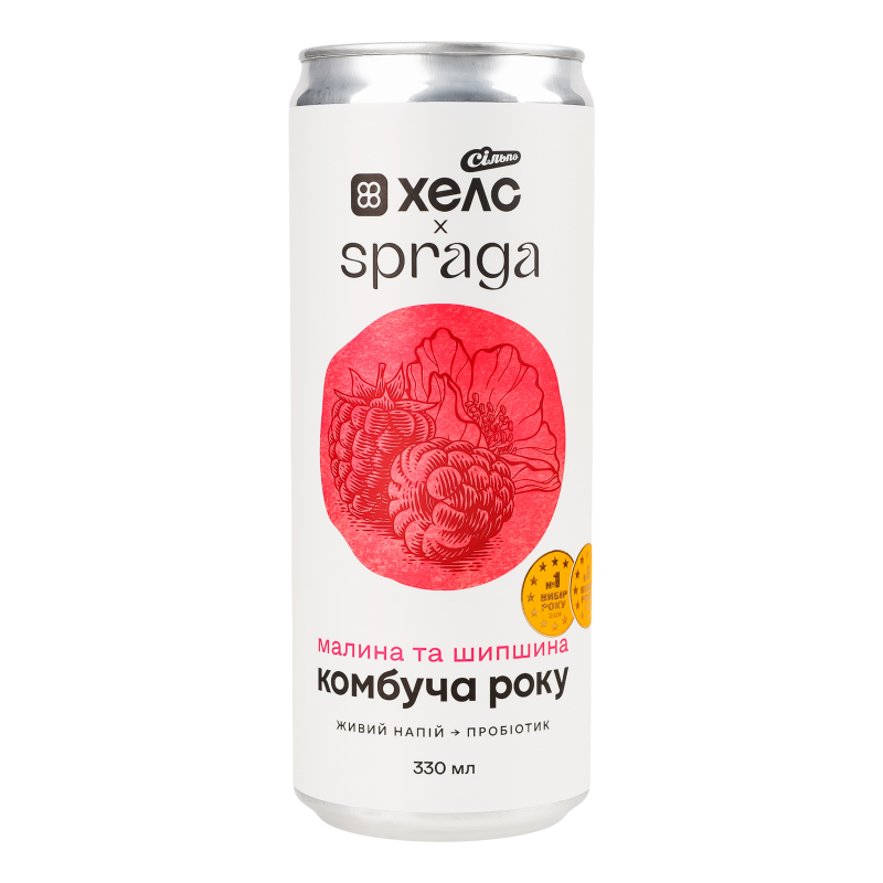 Напій безалкогольний слабогазований Малина та шипшина Комбуча Spraga з/б