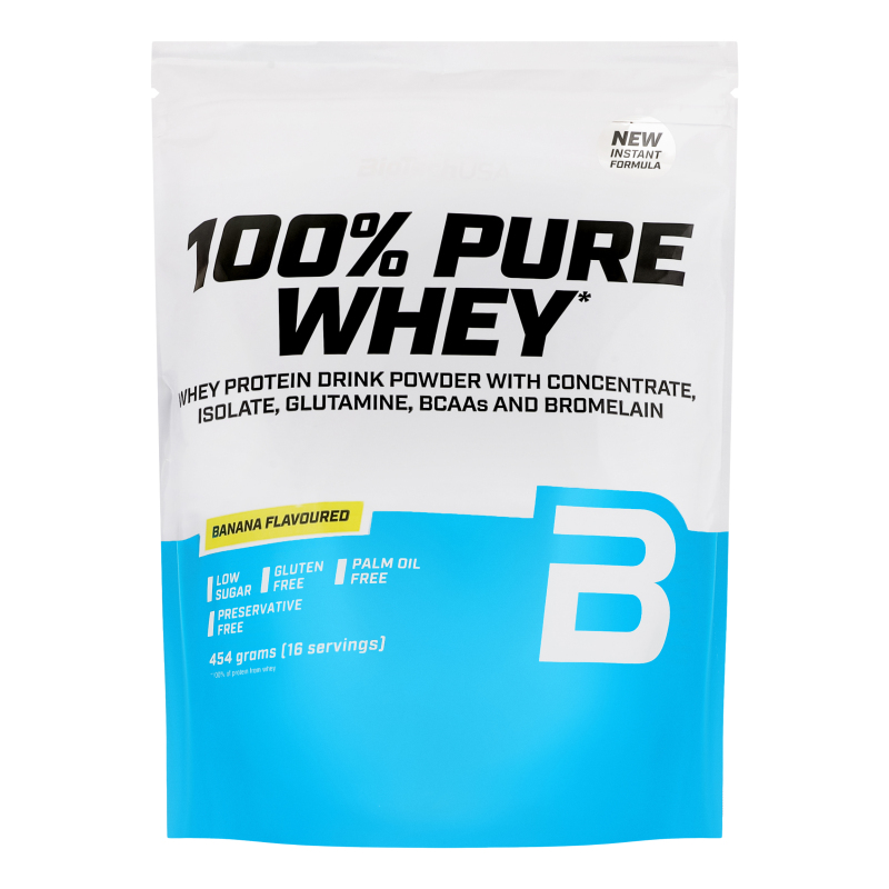 Порошок білковий для напоїв з підсолоджувачами Банан 100% Pure whey BioTechUSA