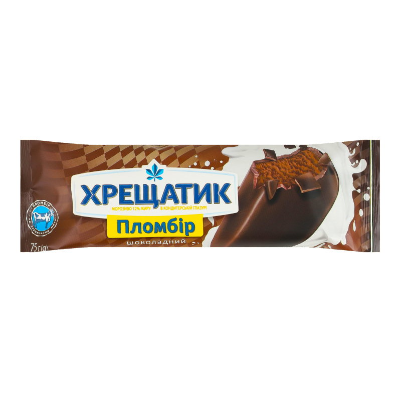 Мороженое 12% пломбир шоколадное в кондитерской глазури Хрещатик м