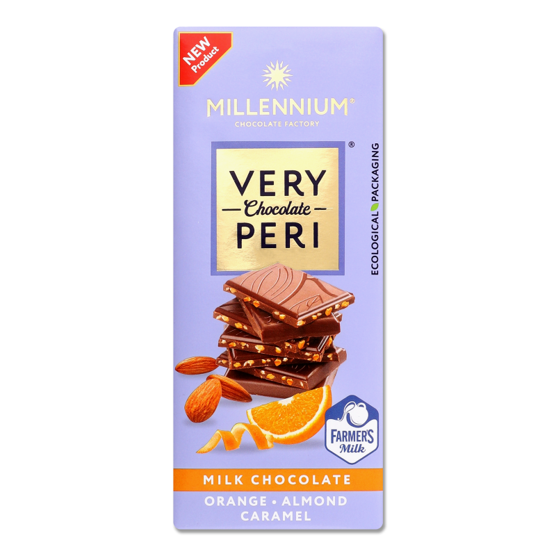 Шоколад Very Peri молочний з мигдалем карамеллю та апельсиновою цедрою 85г Millennium