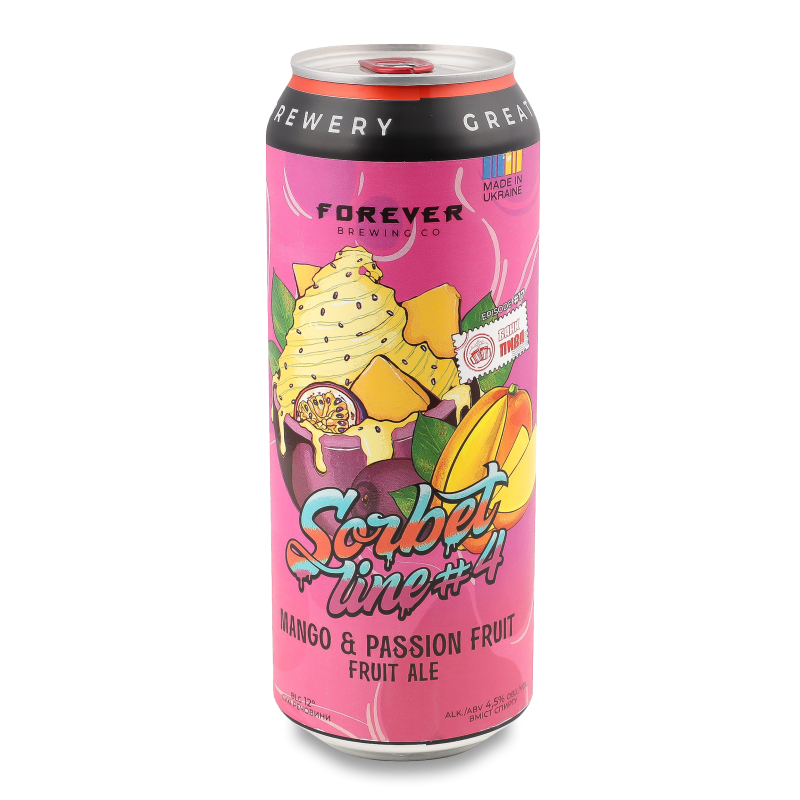 Пиво Сорбет Лайн 4 Манго енд Пешн фрут Фрут Ейл світле нефільтроване 4,5% 0,5л ж/б Форевер