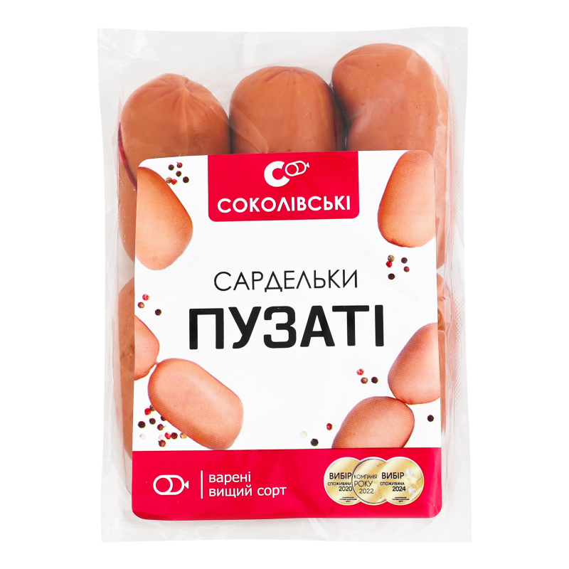 Сардельки варені Пузаті Соколівські в/с кг