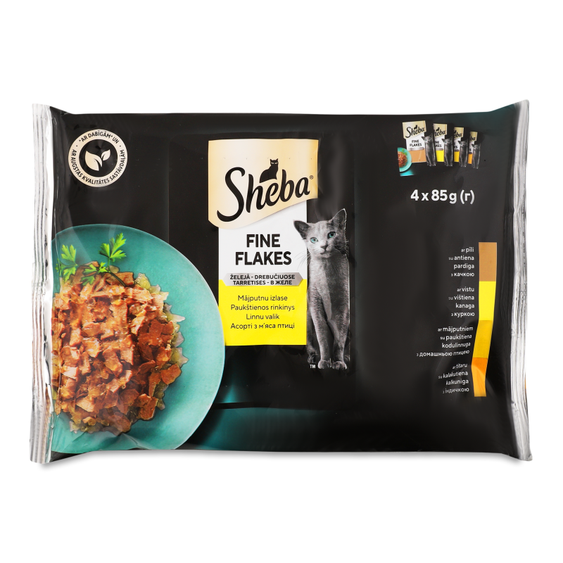 Корм д/дорослих котів Fine Flakes з м’яса птиці в желе 4*85г пауч Sheba