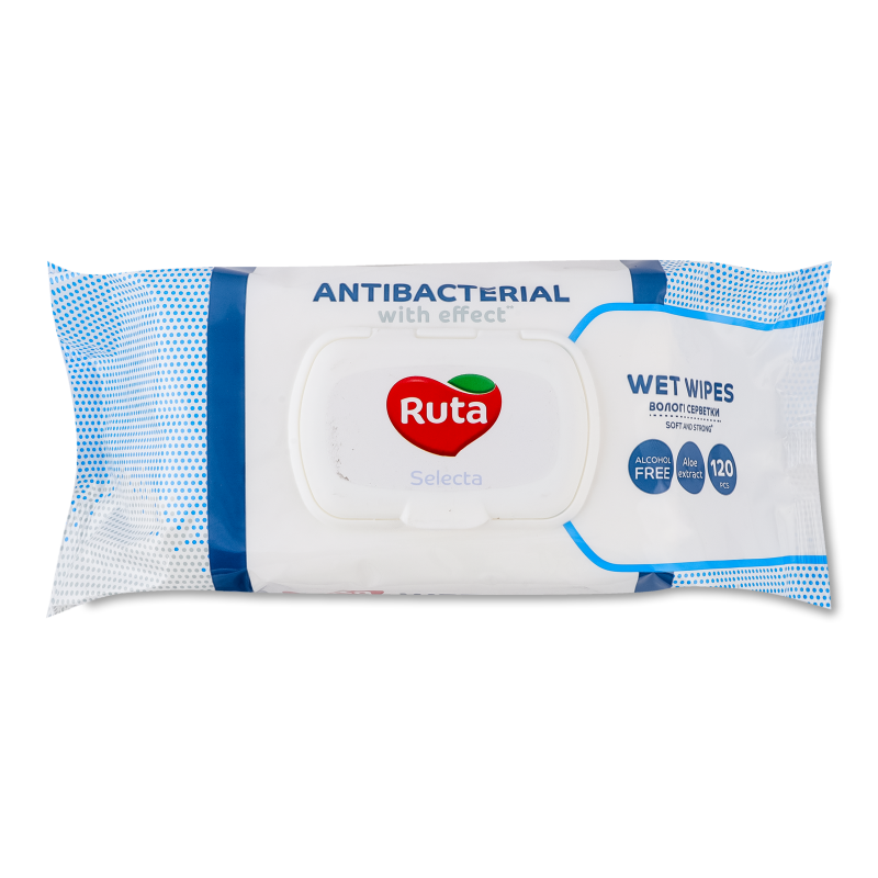 Серветки вологі Селекта Антибактеріальні 120шт з клапаном Рута