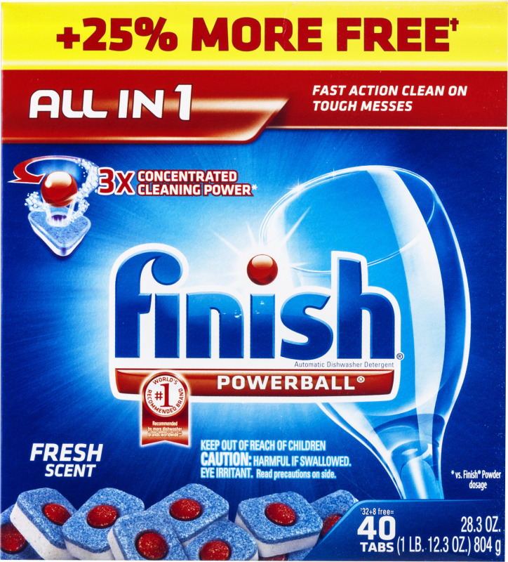 Finish Powerball All In 1 Automatic Dishwasher Detergent Tabs Fresh Scent 40 CT Finish